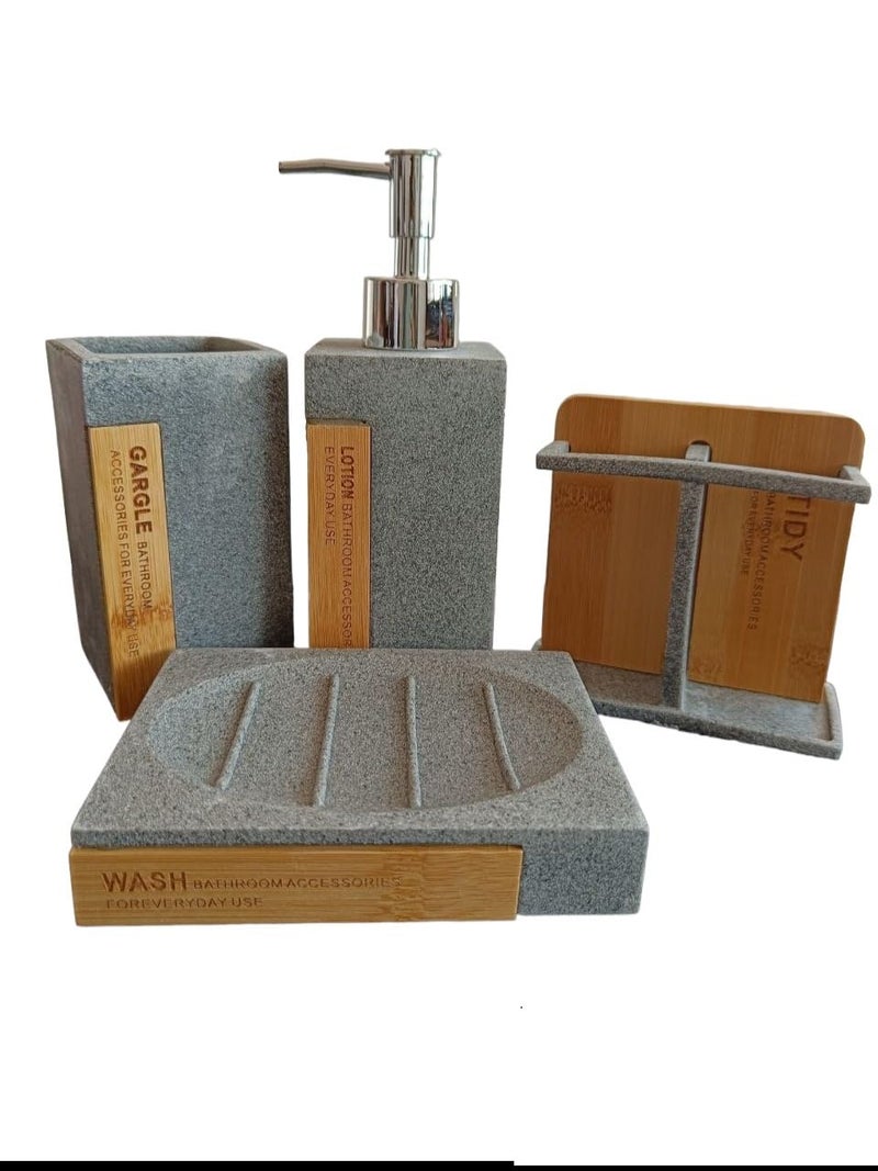 LIPSA ENTERPRISE LIPSA ENTERPRISE Bathroom Accessories Set 4 Pcs Bathroom Accessory Gift Soap Dispenser and Toothbrush Holder Set Soap Dish Toothbrush Cup Modern Bathroom Decor Gray  - Image 3