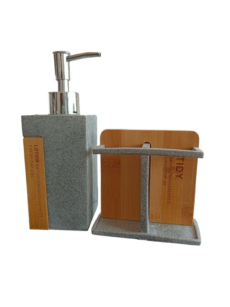 LIPSA ENTERPRISE LIPSA ENTERPRISE Bathroom Accessories Set 4 Pcs Bathroom Accessory Gift Soap Dispenser and Toothbrush Holder Set Soap Dish Toothbrush Cup Modern Bathroom Decor Gray  - Image 5
