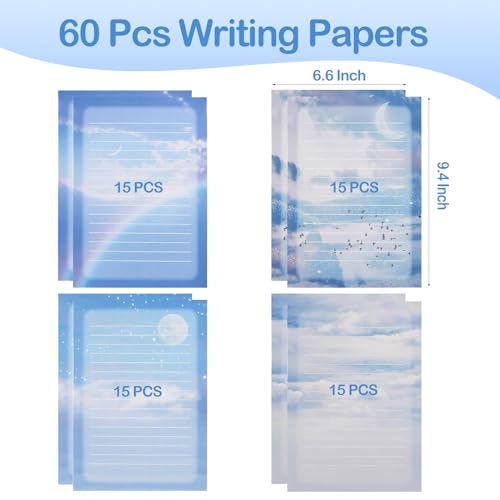 IMagicoo 60 Lined Writing Stationery Paper, Colorful Sky Designs Stationery Paper for Writing Letter, Notes, Invitations, 4 Different Style (9.4 x 6.6") - Image 2