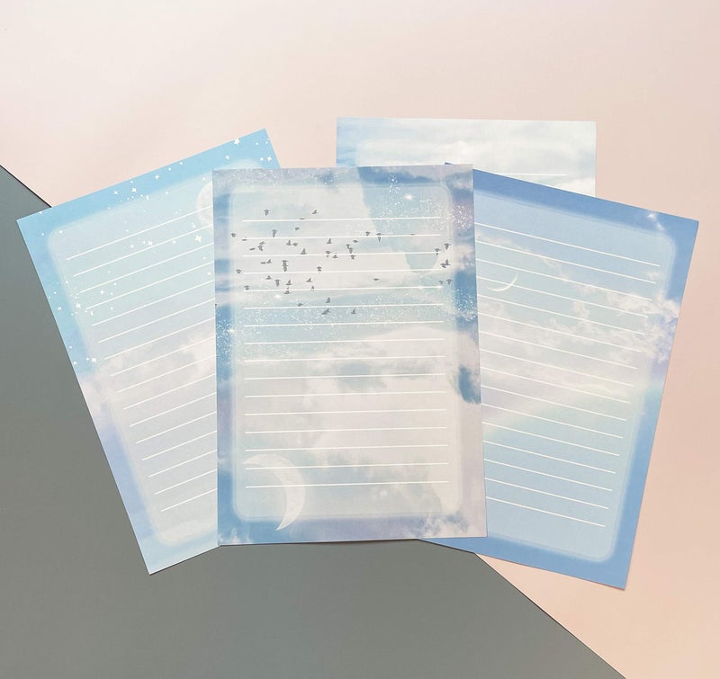 IMagicoo 60 Lined Writing Stationery Paper, Colorful Sky Designs Stationery Paper for Writing Letter, Notes, Invitations, 4 Different Style (9.4 x 6.6") - Image 5