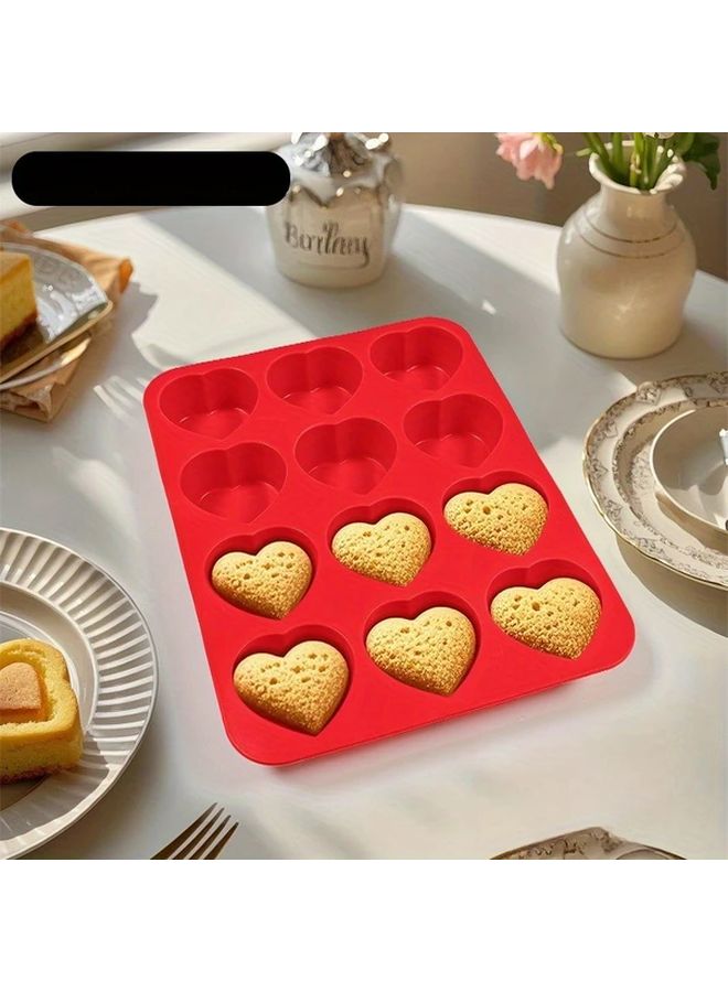 Red Heart Shaped Silicone Cake Mold 12 Cavity Non Stick Baking Brownies Cupcakes - Image 4