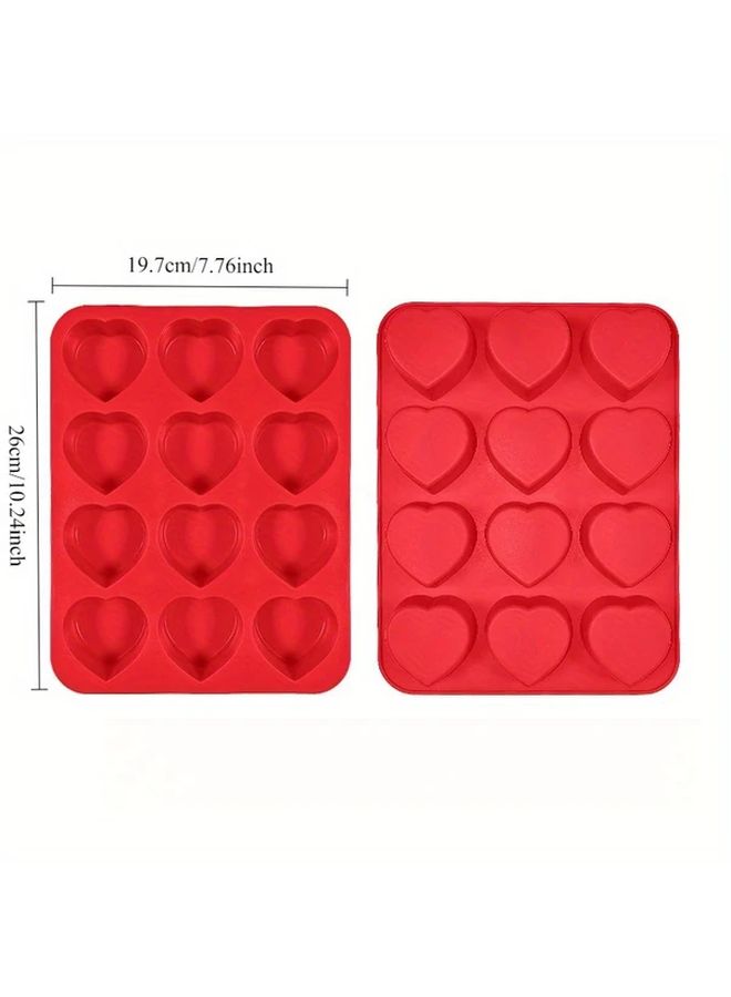 Red Heart Shaped Silicone Cake Mold 12 Cavity Non Stick Baking Brownies Cupcakes - Image 5