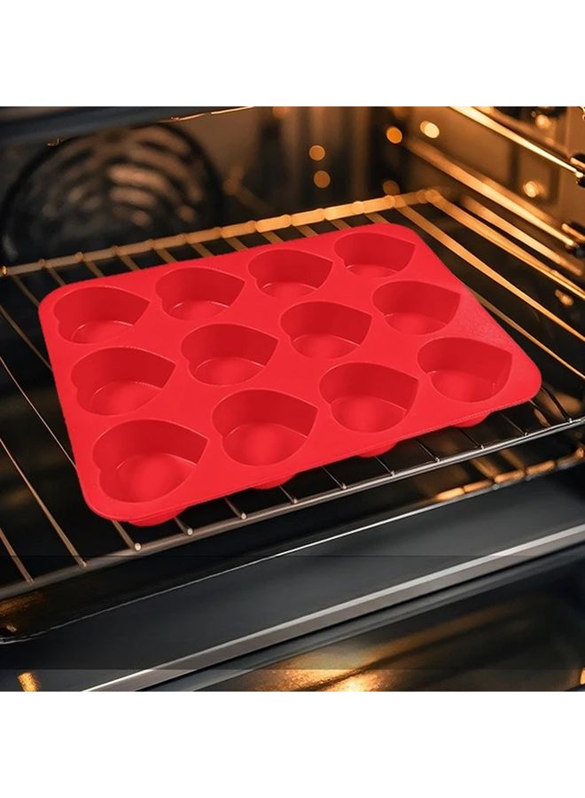 Red Heart Shaped Silicone Cake Mold 12 Cavity Non Stick Baking Brownies Cupcakes - Image 3