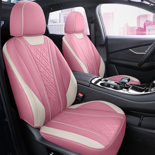 SanQing Car Seat Covers Full Set, Super Luxurious Heavy Duty Waterproof Leather Automotive Vehicle Cover for Cars SUV Pick-up Truck, Universal Non-Slip Seat Car Accessories (Full Set/Pink) - Image 1