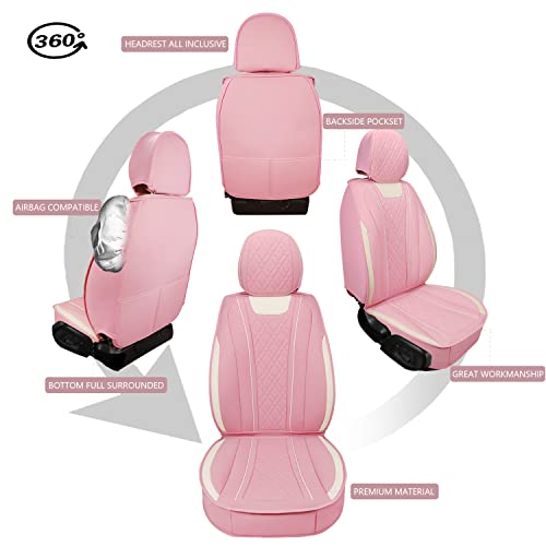 SanQing Car Seat Covers Full Set, Super Luxurious Heavy Duty Waterproof Leather Automotive Vehicle Cover for Cars SUV Pick-up Truck, Universal Non-Slip Seat Car Accessories (Full Set/Pink) - Image 4