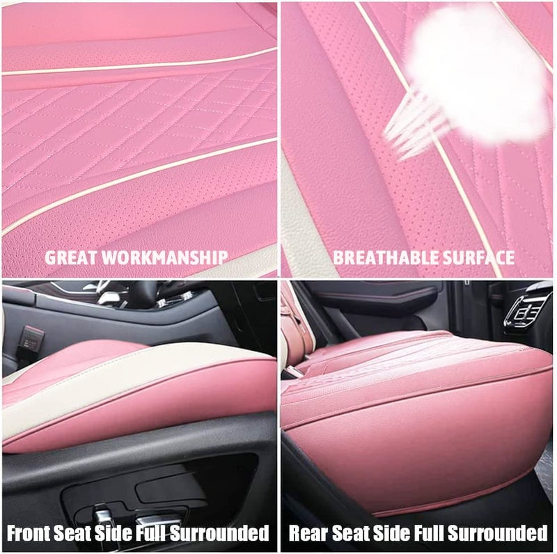 SanQing Car Seat Covers Full Set, Super Luxurious Heavy Duty Waterproof Leather Automotive Vehicle Cover for Cars SUV Pick-up Truck, Universal Non-Slip Seat Car Accessories (Full Set/Pink) - Image 5
