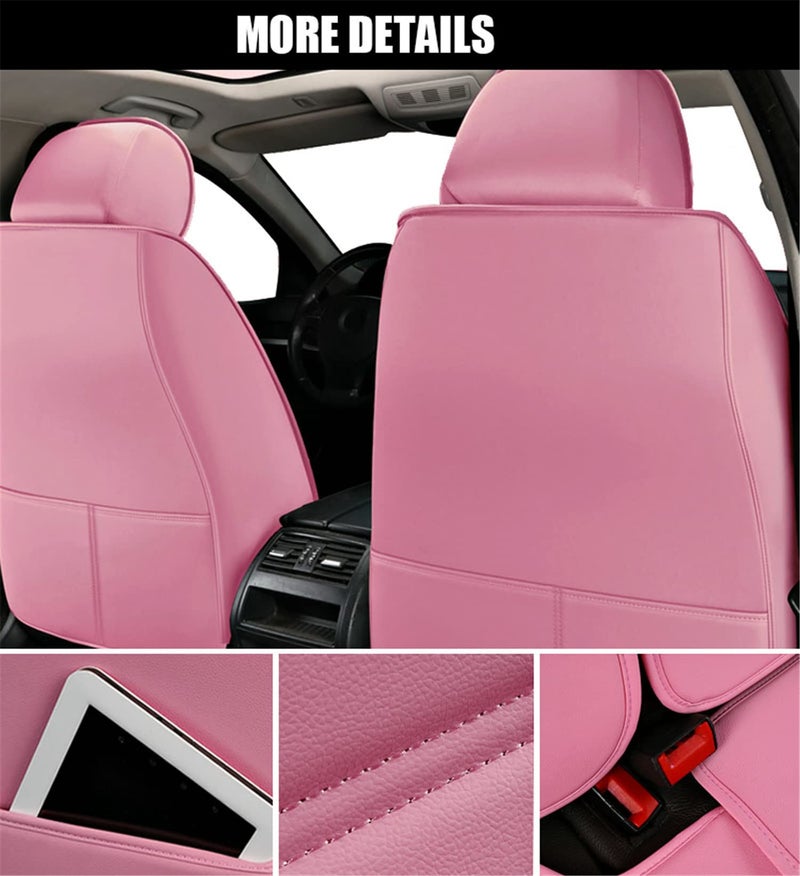 SanQing Car Seat Covers Full Set, Super Luxurious Heavy Duty Waterproof Leather Automotive Vehicle Cover for Cars SUV Pick-up Truck, Universal Non-Slip Seat Car Accessories (Full Set/Pink) - Image 2
