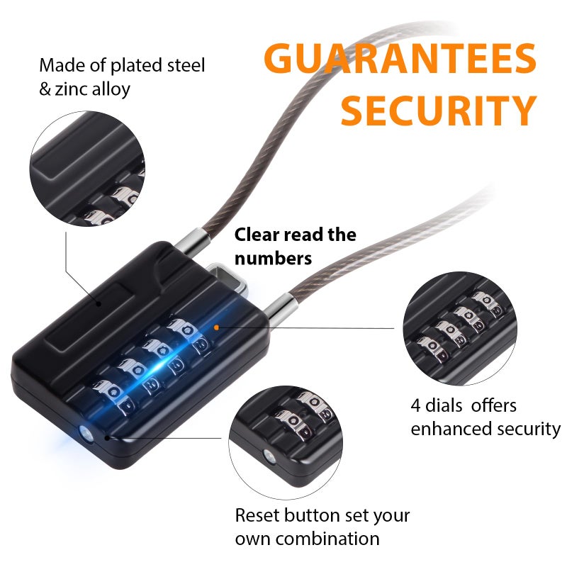 SEPOXÂ® Compact Design Twins Resettable 4-Digit Combination Padlock, Extra Long Cable â€“ Personalized Password, Durable Vinyl Steel Cable, Multipurpose Lock for Suitcase, Gym Lockers, Toolbox â€“ Black - Image 2