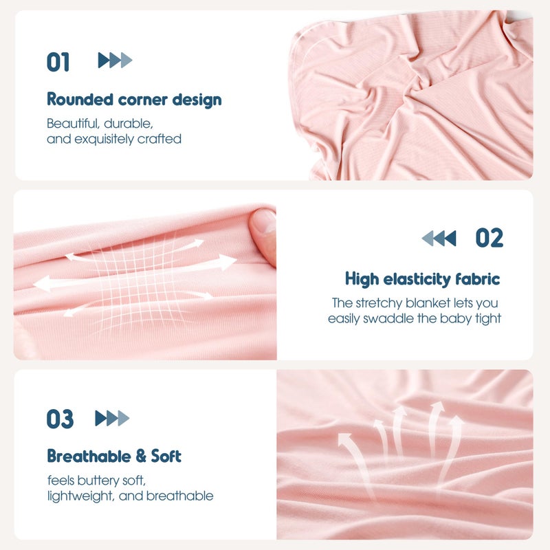GRSSDER 2 Pack Newborn Swaddle Blanket, Ultra Soft Stretchy Jersey Knit Extra Large Size 33 x 44 Receiving Blankets for Easy Swaddling Baby Snug and Cozy - Image 5