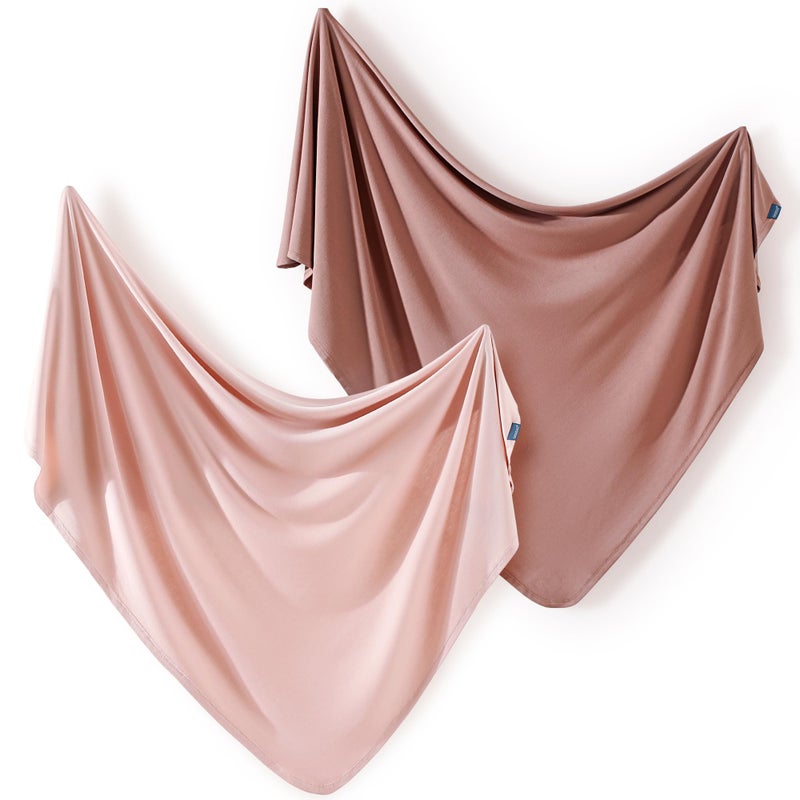 GRSSDER 2 Pack Newborn Swaddle Blanket, Ultra Soft Stretchy Jersey Knit Extra Large Size 33 x 44 Receiving Blankets for Easy Swaddling Baby Snug and Cozy - Image 1