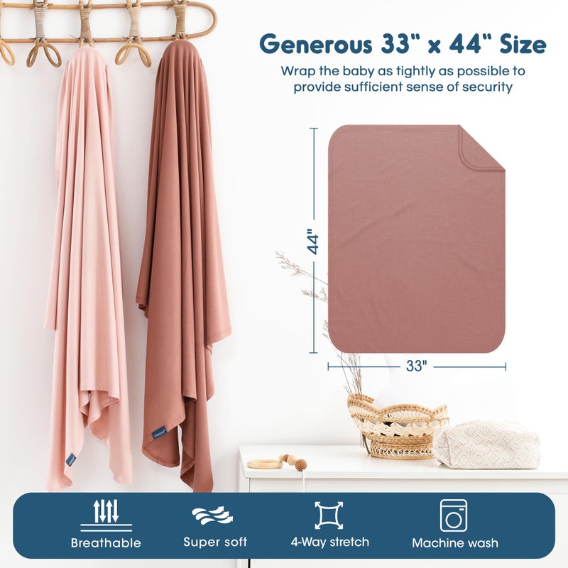 GRSSDER 2 Pack Newborn Swaddle Blanket, Ultra Soft Stretchy Jersey Knit Extra Large Size 33 x 44 Receiving Blankets for Easy Swaddling Baby Snug and Cozy - Image 3