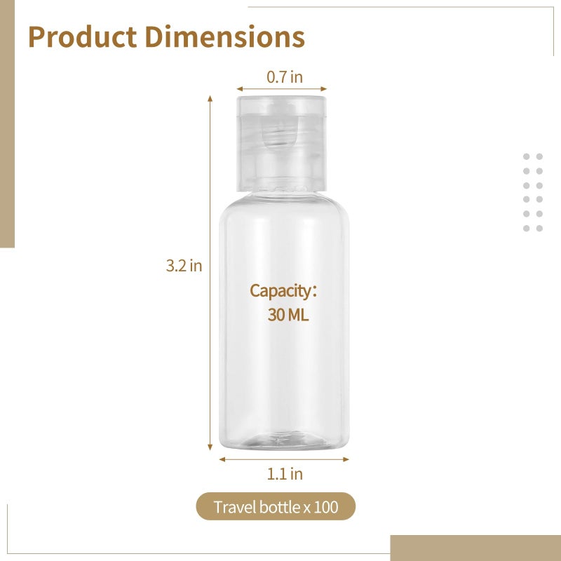 Lnrueg 100 Pcs 1Oz Travel Bottles With Flip Cap - 30 Ml Clear Plastic Travel Size Containers  Portable Leak Proof Squeeze Bottles Refillable Empty Cosmetic Containers For Liquid Shampoo Lotion  Clear - Image 5