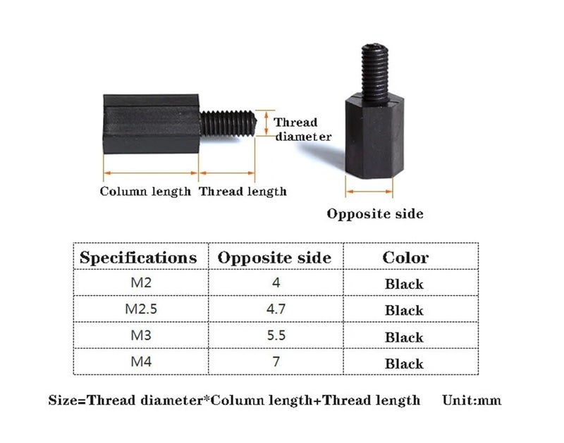 Secure 500pcs M2/M2.5/M3/M4*L+6mm Thread Black/White Spacing Screw Plastic for PCB Motherboard Fixed Nylon Standoff(Black,50MM_M4) - Image 2