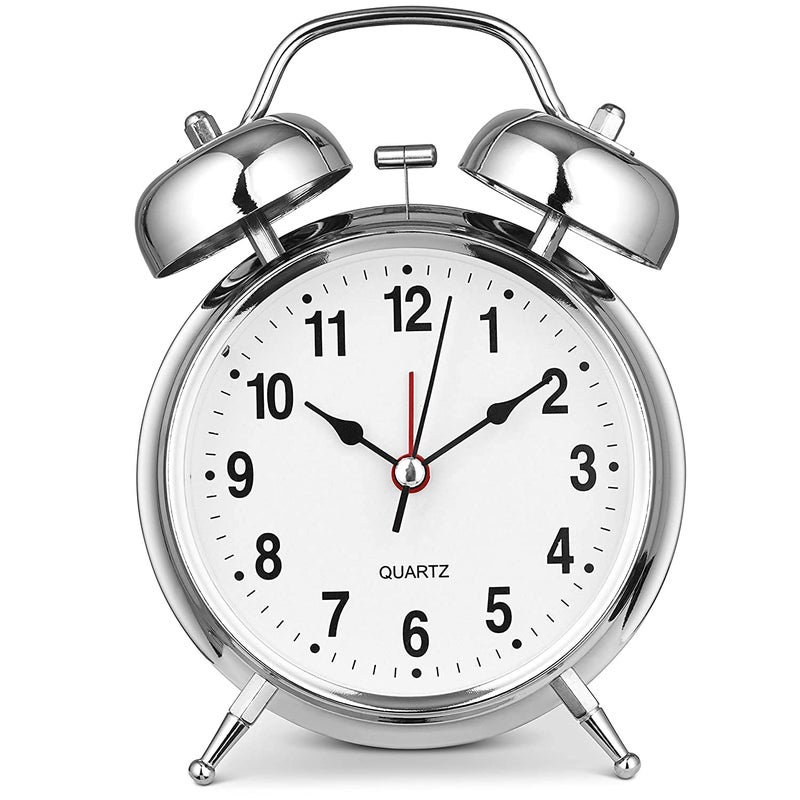 CLEMATIS CLEMATIS Vintage Twin Bell Table Top Alarm Clock with Night LED Light Display Silver Alarm Clock for Bedroom Heavy Sleepers Kids and Students - Image 3