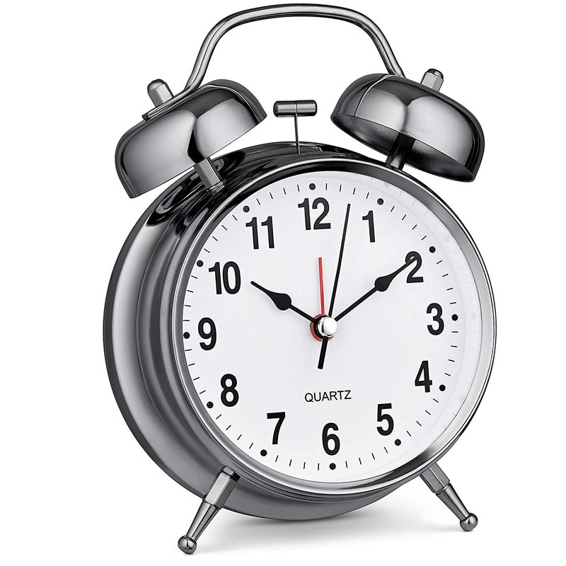 CLEMATIS CLEMATIS Vintage Twin Bell Table Top Alarm Clock with Night LED Light Display Silver Alarm Clock for Bedroom Heavy Sleepers Kids and Students - Image 1