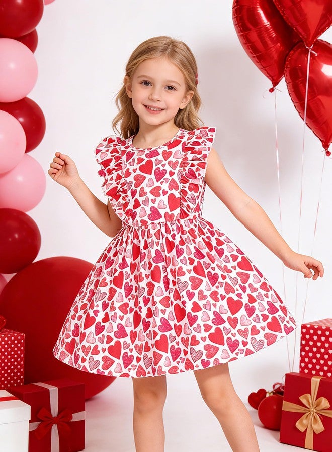 NUBEEHOHO Girls Heart Dress Toddler Baby Girl Valentin Day Ruffles Heart Print Pink Sundress Kids Casual Summer Clothes 1285 7T - Image 3