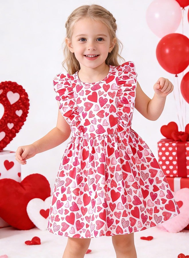 NUBEEHOHO Girls Heart Dress Toddler Baby Girl Valentin Day Ruffles Heart Print Pink Sundress Kids Casual Summer Clothes 1285 7T - Image 2