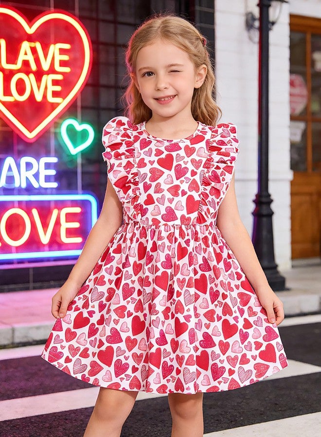 NUBEEHOHO Girls Heart Dress Toddler Baby Girl Valentin Day Ruffles Heart Print Pink Sundress Kids Casual Summer Clothes 1285 7T - Image 5