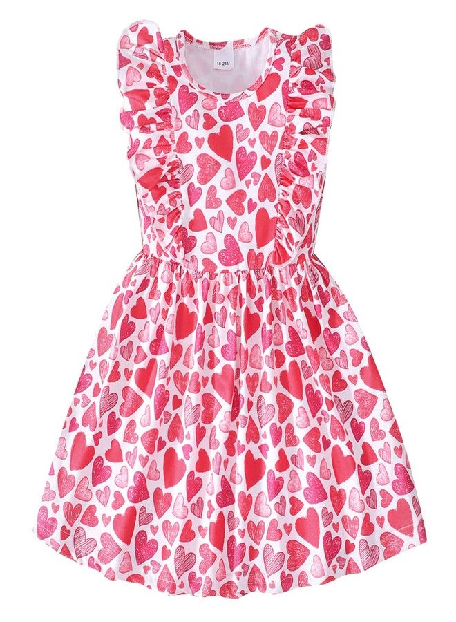 NUBEEHOHO Girls Heart Dress Toddler Baby Girl Valentin Day Ruffles Heart Print Pink Sundress Kids Casual Summer Clothes 1285 7T - Image 1