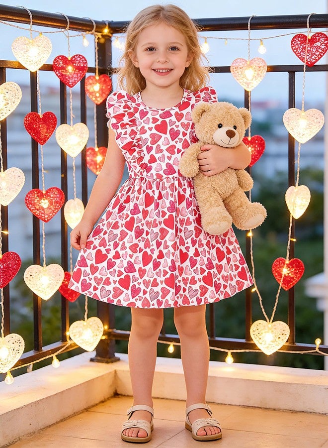 NUBEEHOHO Girls Heart Dress Toddler Baby Girl Valentin Day Ruffles Heart Print Pink Sundress Kids Casual Summer Clothes 1285 7T - Image 4