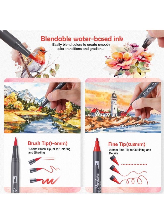 TOSHARE 24 Colors Blendable Watercolor Markers 2025 Upgrade Double Tip Paint Pens with 1 Water Brush Pen Water Based Coloring Pens Drawing Markers Set with Flexible Brush Tip for Artists and Beginners - Image 4