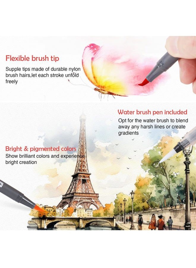 TOSHARE 24 Colors Blendable Watercolor Markers 2025 Upgrade Double Tip Paint Pens with 1 Water Brush Pen Water Based Coloring Pens Drawing Markers Set with Flexible Brush Tip for Artists and Beginners - Image 3