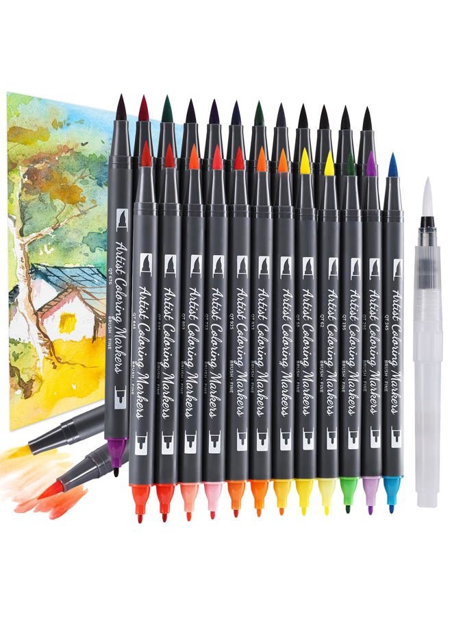 TOSHARE 24 Colors Blendable Watercolor Markers 2025 Upgrade Double Tip Paint Pens with 1 Water Brush Pen Water Based Coloring Pens Drawing Markers Set with Flexible Brush Tip for Artists and Beginners - Image 1