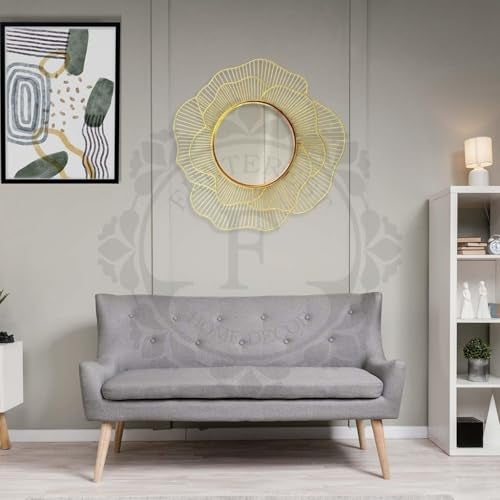 FUNTEREST Decorative Wall Mounted Round Hanging Mirror Sunburst Wall Mirror, Gold Metal Frame, 60 x 60 cm Round Shape, Modern Design for Living Room, Bedroom - Image 3