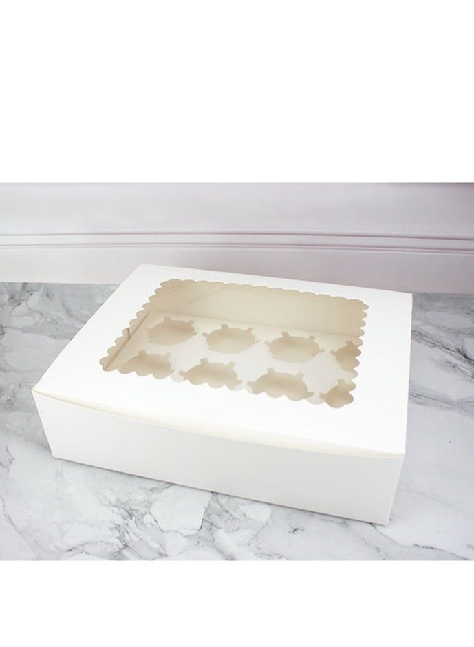 White 12-Piece 12-Cavities Kraft Paper Cupcake Box With Transparent Mini Window  - Image 1