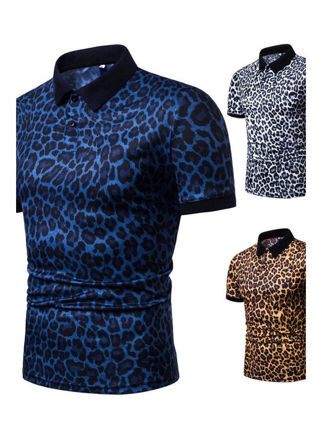 NIBEMINENT Leopard Printed Short Sleeve Elastic Casual Slim Pullover Tops Yellow  - Image 4