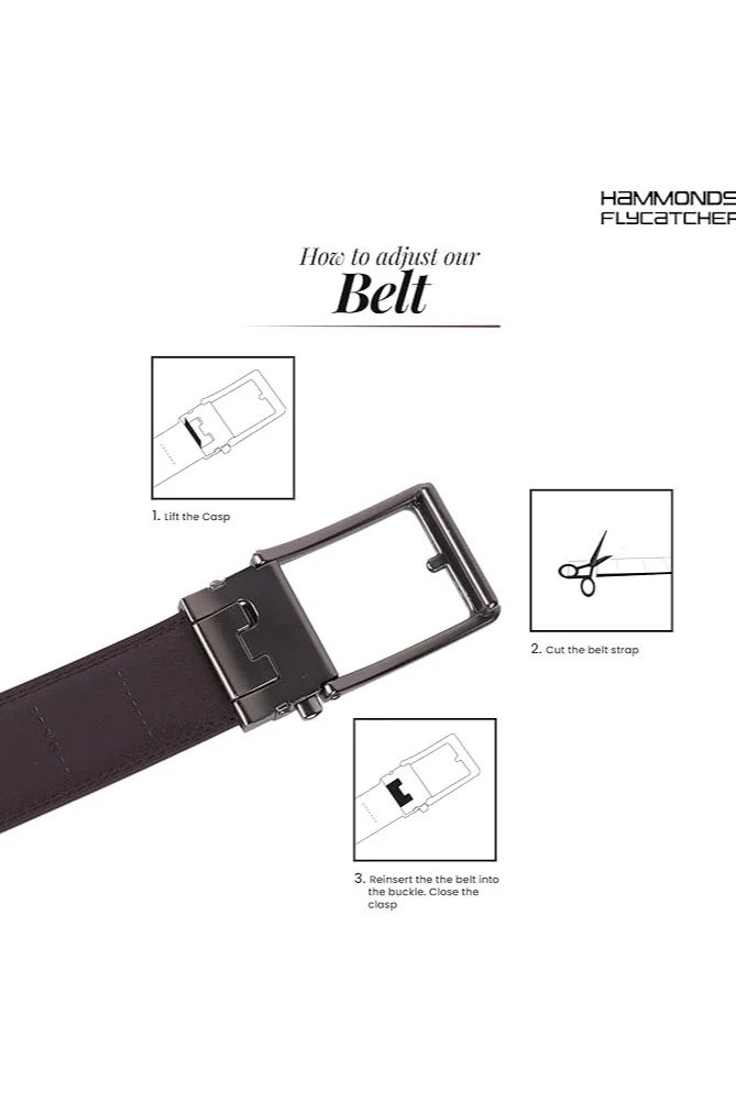 HAMMONDS FLYCATCHER Men's Leather Belt, Luxury Leather Belt with Automatic Lock Mechanism, Men's Brand Leather Belt with Leather Lock for Daily Wear