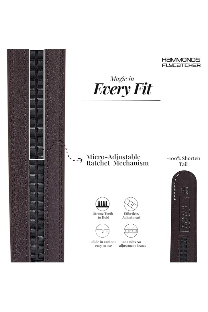 HAMMONDS FLYCATCHER Men's Leather Belt, Luxury Leather Belt with Automatic Lock Mechanism, Men's Brand Leather Belt with Leather Lock for Daily Wear