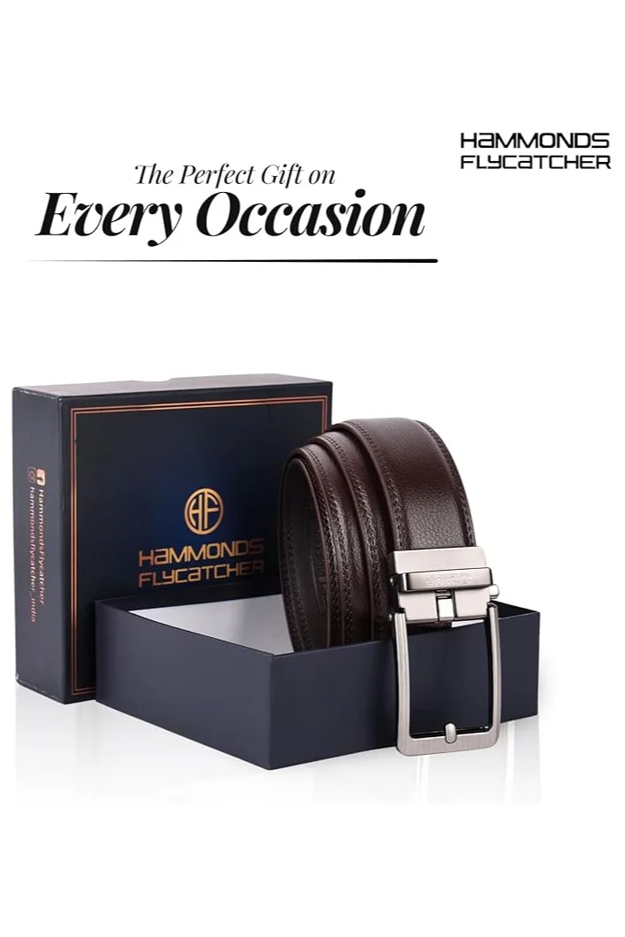 HAMMONDS FLYCATCHER Men's Leather Belt, Luxury Leather Belt with Automatic Lock Mechanism, Men's Brand Leather Belt with Leather Lock for Daily Wear