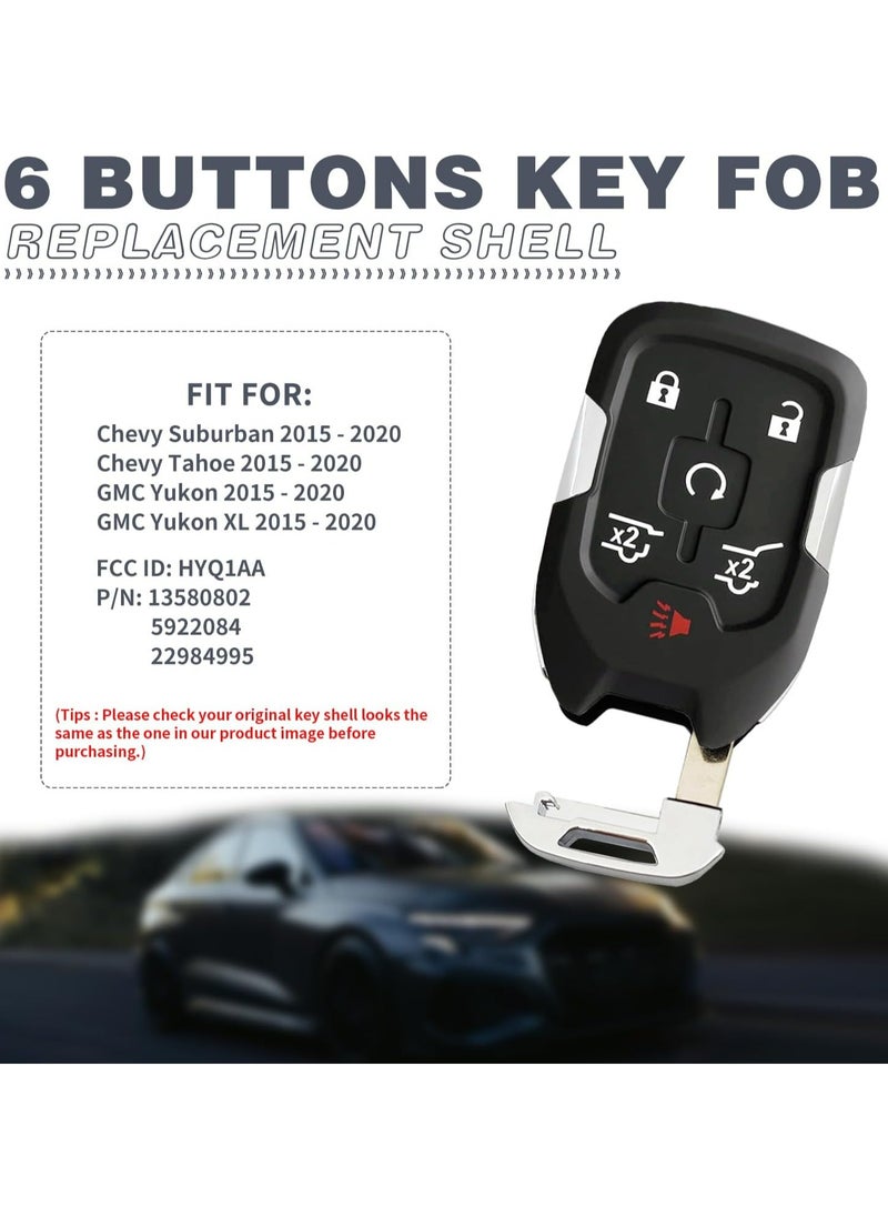 TLAXCA 6 Button Key Fob Shell Replacement Fits for Chevy Suburban Tahoe GMC Yukon XL Denali HYQ1AA 2015 2016 2017 2018 2019 2020 Keyless Entry Remote Control Smart Car Key Fob Case Cover  - Image 4