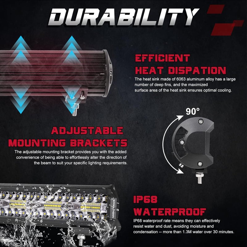 OFFROADTOWN 15 Inch 300W LED Light Bar, White, Aluminum, IP68 Waterproof, Suitable for Off-Road Vehicles, UTVs, ATVs, Trucks, Boats - Image 3