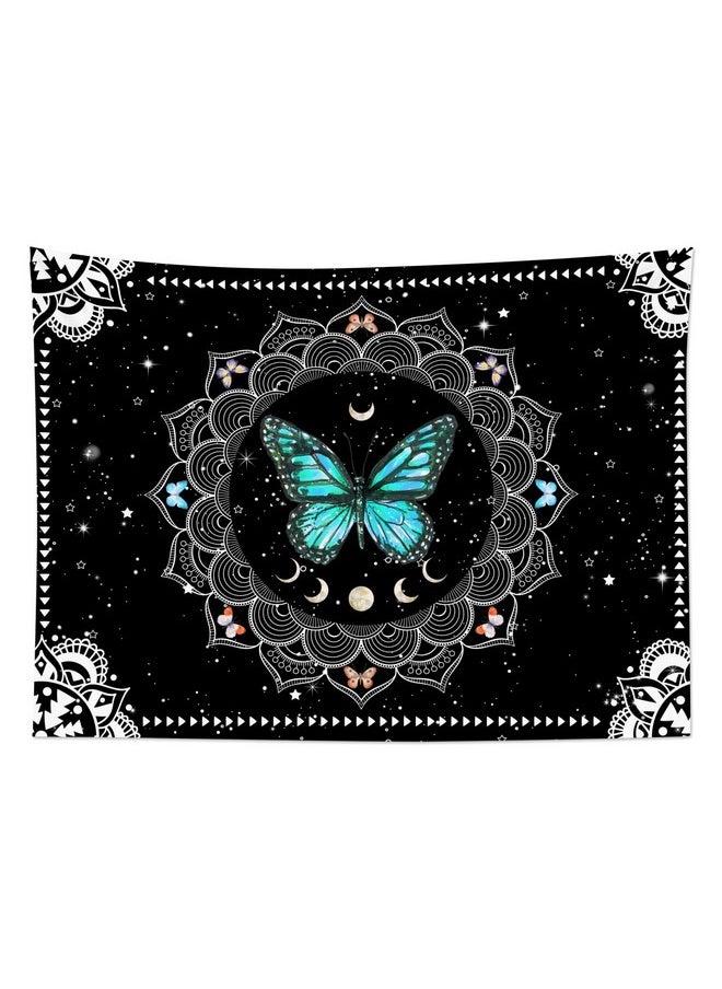 LB Butterfly Wall Tapestry Trippy Teal Butterfly Tapestries Black And White Bohemian Mandala Wall Hanging Vintage Moon Phase Aesthetic Tapestry For Bedroom Living Room Decor Home Decor 60X40 Inches  - Image 2