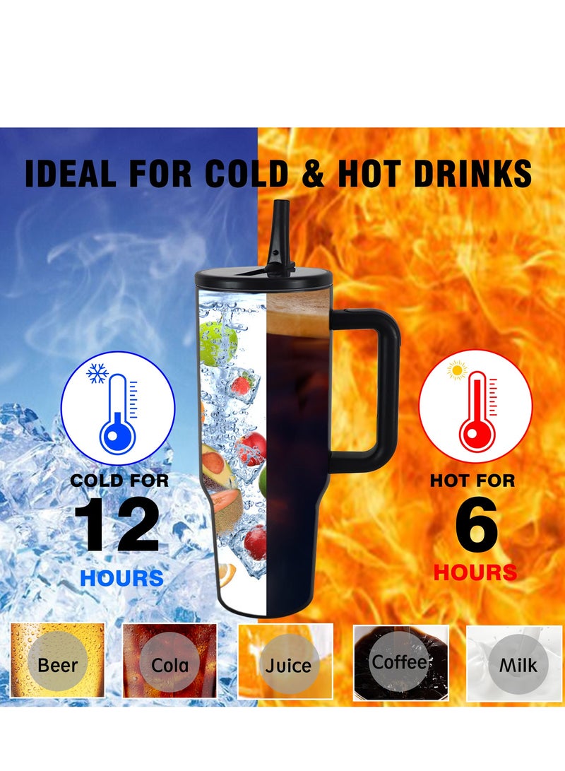 زجاجة مياه سعة 40 أونصة بمقبض وقش قلاب - تناسب حامل الأكواب، مقاومة للتسرب، كوب 40 أونصة من الفولاذ المقاوم للصدأ المعزول المقاوم للتسرب - Image 3