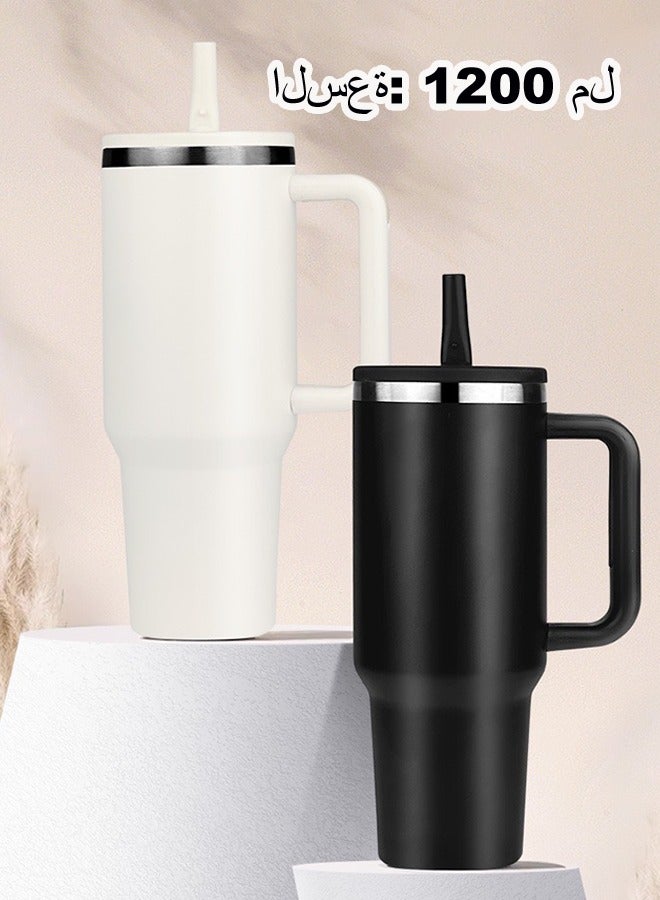 زجاجة مياه سعة 40 أونصة بمقبض وقش قلاب - تناسب حامل الأكواب، مقاومة للتسرب، كوب 40 أونصة من الفولاذ المقاوم للصدأ المعزول المقاوم للتسرب - Image 5