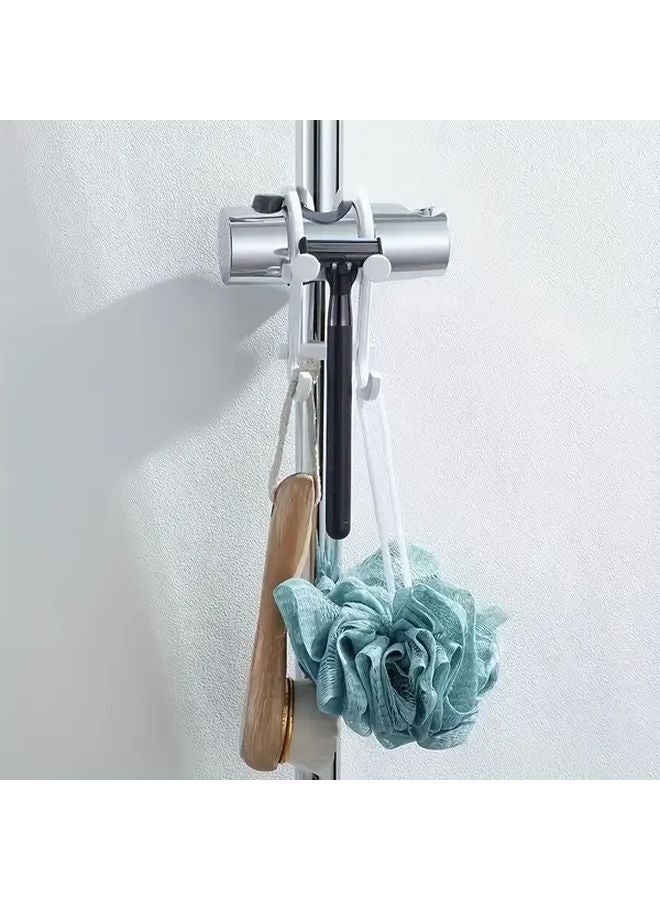 White 4pcs Multi Functional Shower Rod Hooks No Drill Towel Holder For Bathroom - Image 3