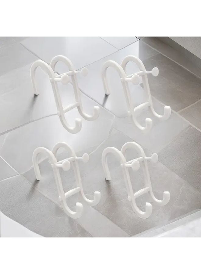 White 4pcs Multi Functional Shower Rod Hooks No Drill Towel Holder For Bathroom - Image 1