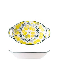 HomeAra HomeAra 1 PCS Salad Bowl Creative Ceramic Dish Plate Household Ceramic Salad Bowl Nordic Fish Plate Deep Plate Dessert Snack Bowls and Oven Safe Breakfast Lunch and Dinner Printed Lemon  - Image 1