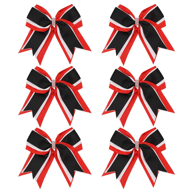 8 Inch 3 Colors 3 Layers 6 Pcs Cheerleader Bows Jumbo Cheerleading Bows Hair Elastic Hair Tie for High School College RedWhiteBlack