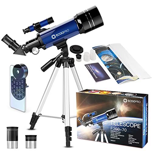 ECOOPRO Telescope for Kids & Adults, 70mm Aperture 360mm Refractor (15X-150X) Telescope for Astronomy Beginners, Portable Travel Telescopes with Phone Adapter & 2 Eyepieces - Image 1