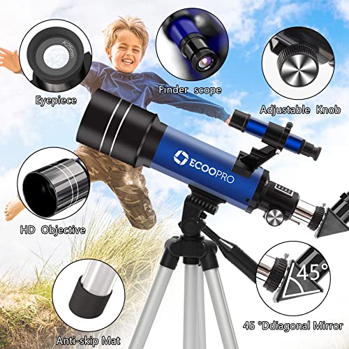 ECOOPRO Telescope for Kids & Adults, 70mm Aperture 360mm Refractor (15X-150X) Telescope for Astronomy Beginners, Portable Travel Telescopes with Phone Adapter & 2 Eyepieces - Image 2