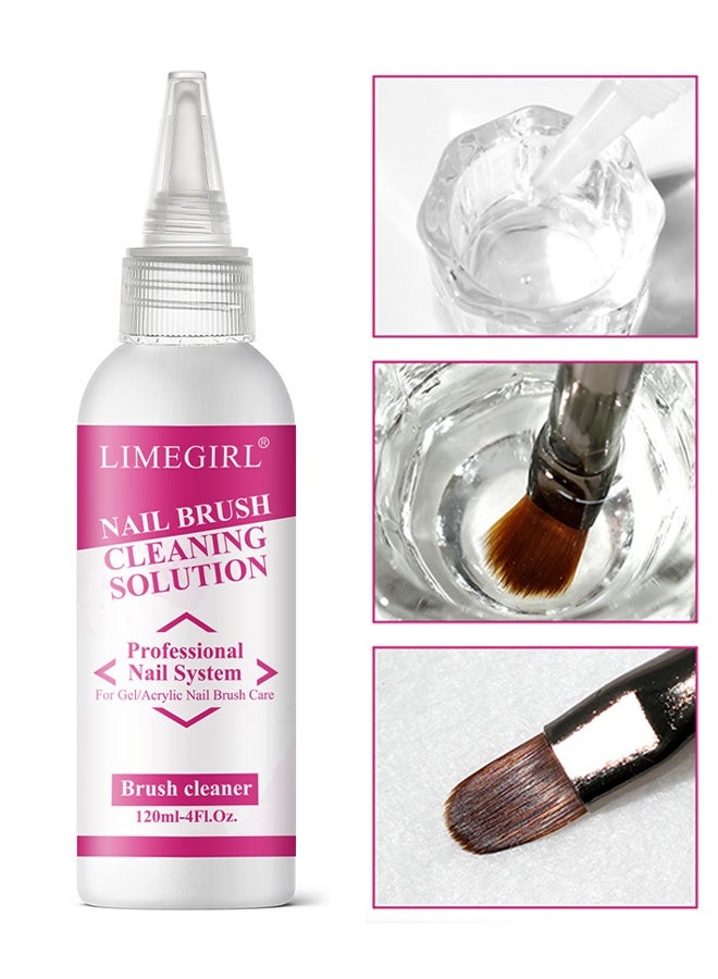 LIMEGIRL Nail Brush Cleaning Solution,  Brush Cleaner, Acrylic Nail Art Brush Cleaning Solution Conditioner Clean Your Nail Brushes Easily For Gel and Acrylic Nails Brushes Cleaner for Nail Salon At Home 120ml - Image 1