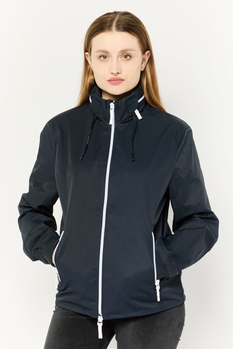 Armani Exchange Women Brand Logo Parka Jacket, Navy - Image 1