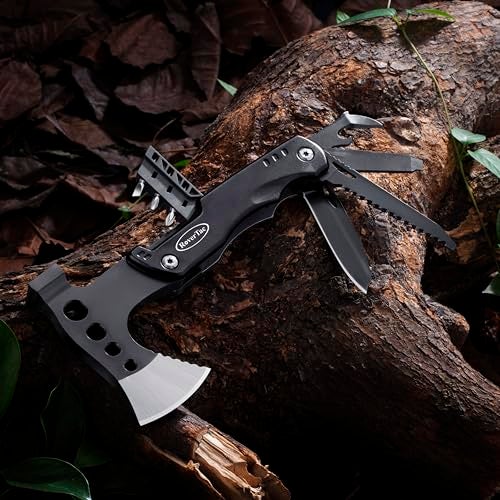 RoverTac Multi Tool Camping Axe Hatchet 11-in-1 Multitool Camping Gear Survival Tool with Axe Knife Hammer Saw Bottle Can Opener Screwdrivers Nylon Sheath Gifts for Men Perfect Camping Hiking Survival - Image 2