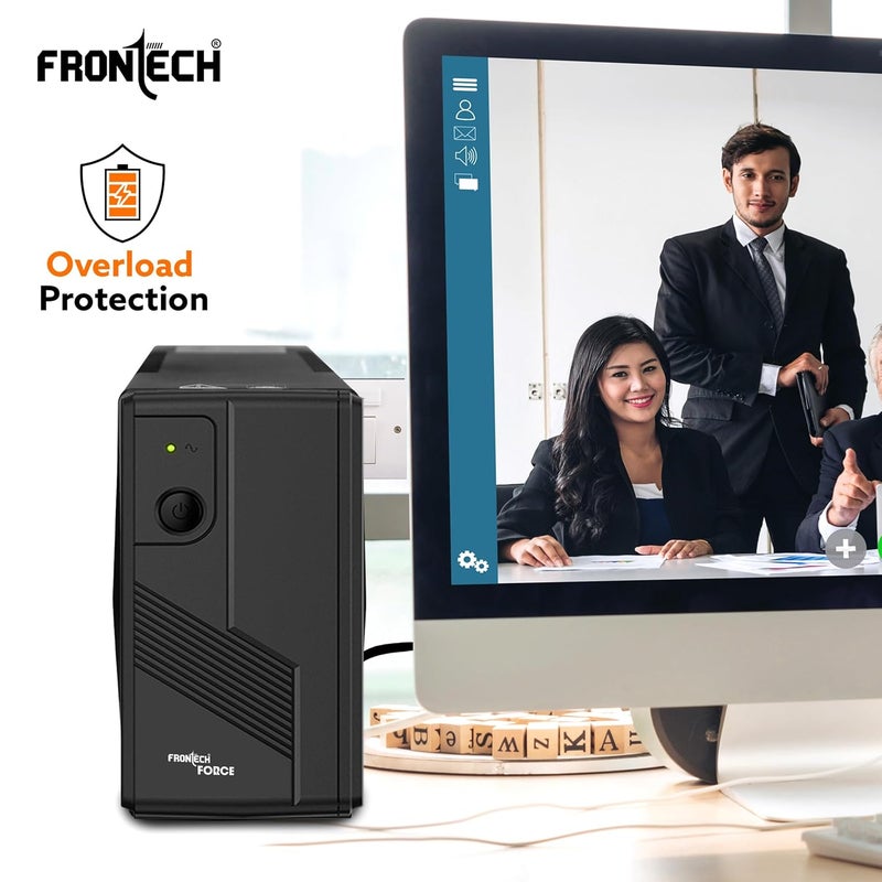 FRONTECH محول الطاقة الثابت UPS - 600VA/360W | بطارية حمض الرصاص 12V/7Ah، بطارية خالية من الصيانة، مؤشر LED، احتياطي الطاقة وحماية لجهاز الكمبيوتر المكتبي والمنزل/المكتب (2569 - أسود) - Image 3