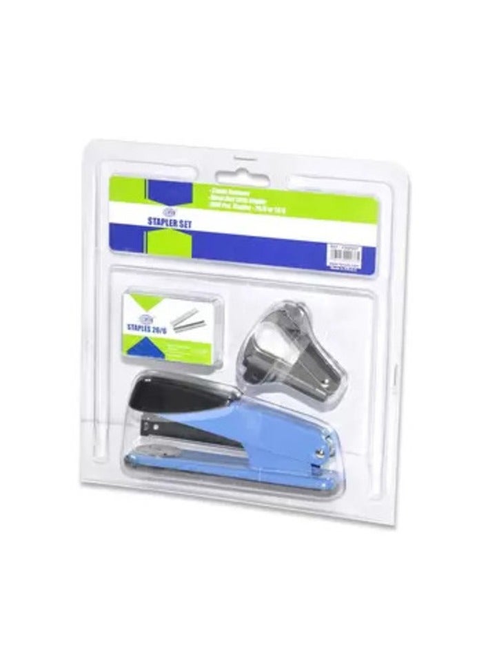 FIS Long Arm Stapler with Non-Slip Rubber Base Pad, (L)390 X (W)45 X (H)60 mm Size, Metal Body, Blue Colour