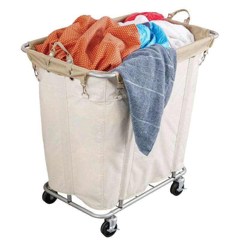 PLKOW Laundry Cart with Wheels 320L Large Rolling Laundry Cart for Commercial/Home, Rolling Laundry Basket with Steel Frame and Waterproof Lining, 9 Bushel, 32.3L x 19.7W x 30.7H Inch, Beige - Image 1